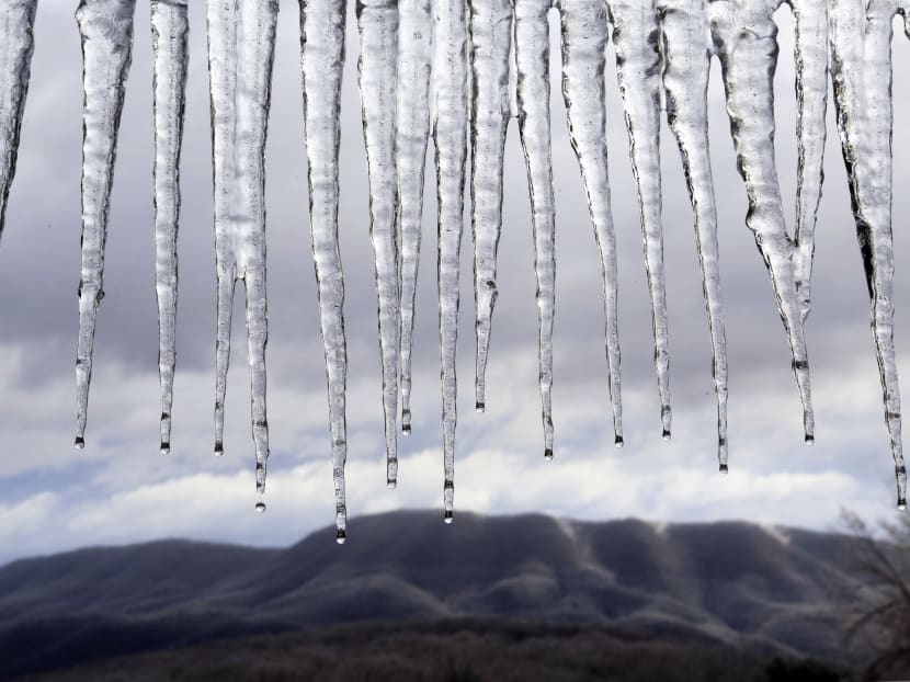Icicles drip from the overhang of a picnic shelter at the Blacksburg Municipal "Hill" Golf Course  after a winter storm in Blacksburg, Va. on Saturday (Jan 24). Photo: AP