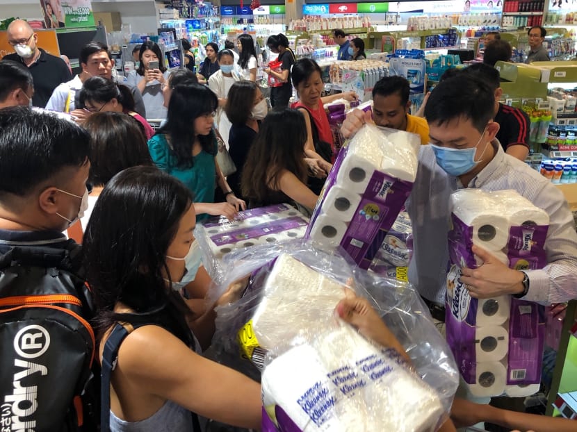 Panic buying at supermarkets on Feb 7, 2020. Panic buying at supermarkets on Feb 7, 2020.