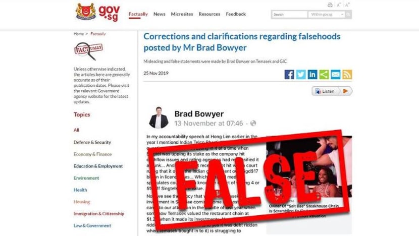 Pemerintah: Catatan Brad Bowyer mengandungi kenyataan palsu, mengelirukan
