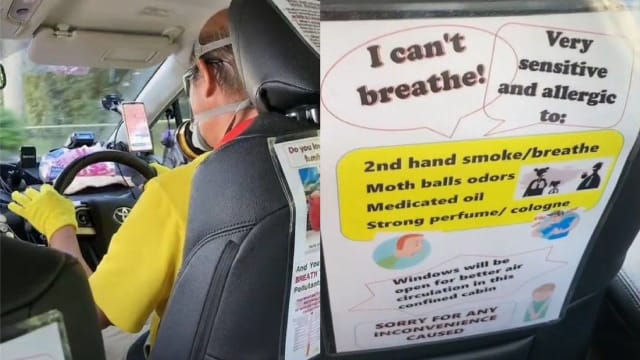 私召车司机车上戴呼吸器 贴告示劝阻乘客吸烟