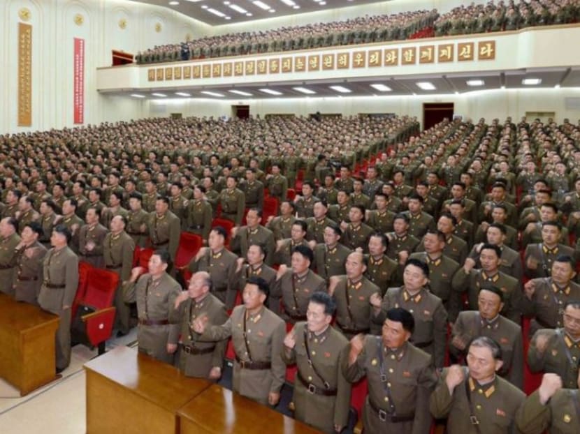 North Korean military officers vow to wage a sacred war against the US at a meeting in Pyongyang in this undated photo released by North Korea’s KCNA news agency on September 22, 2017. Photo: REUTERS