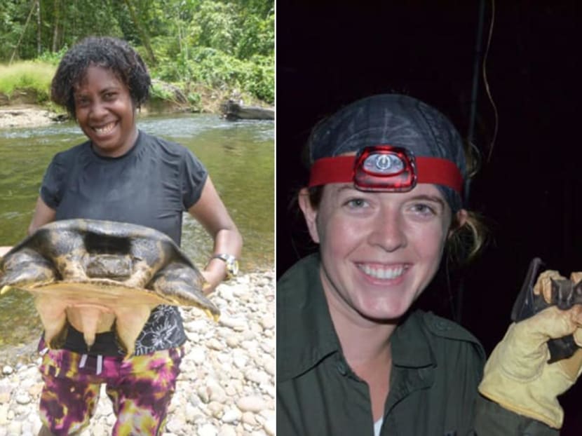 Yolarnie Amepou (left) is from the Mekeo tribe of Papua New Guinea and has led conservation efforts over pig-nosed turtles and Laurel Yohe (right) is a passionate bat biologist.