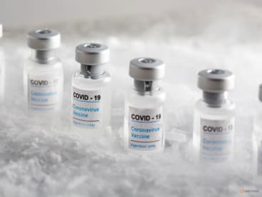 Vials labelled "COVID-19 Coronavirus Vaccine" are placed on dry ice in this illustration taken, December 5, 2020. REUTERS/Dado Ruvic/Illustration/ File photo
