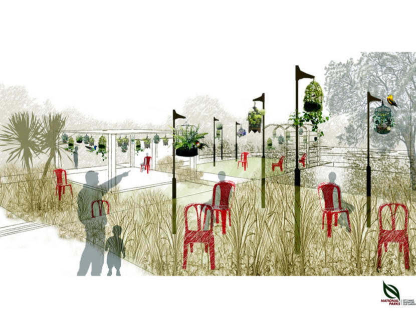 The Talk Bird, Sing Song garden is inspired by the pastime of listening to birdsong. Artist’s impression: NParks