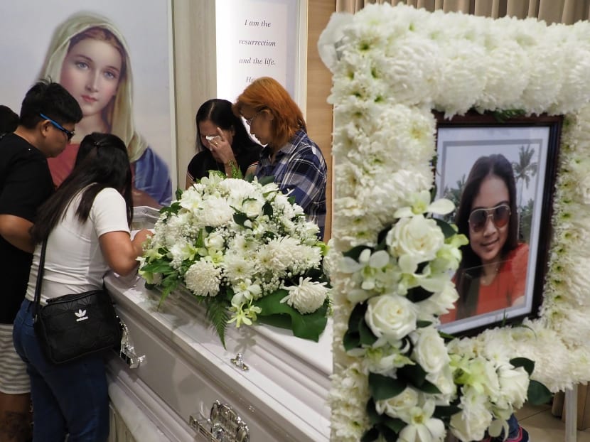 Friends and a relative at the wake of 41-year-old Abigail Danao Leste who died in the Lucky Plaza car crash on Dec 29, 2019.