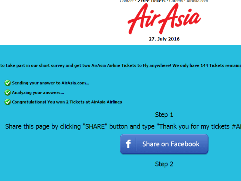 Screencap of the AirAsia scam that's making its rounds on social media.