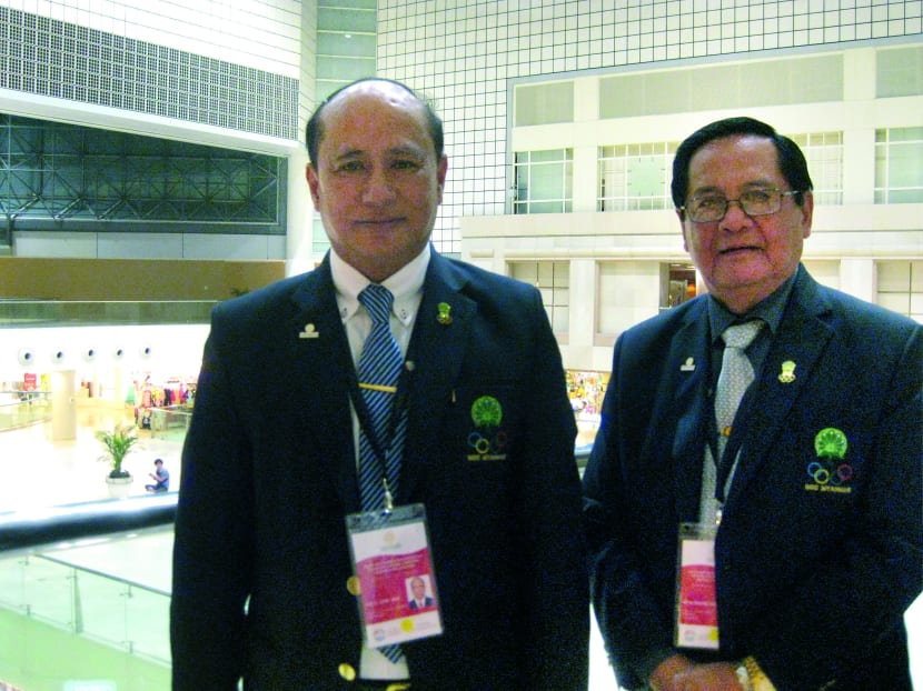 From left: Myanmar Deputy Sports Minister Zaw Winn and Khin Maung Lwin, Joint Secretary General of Myanmar Olympic Committee, have downplayed talk that Myanmar could bid to host the 2019 Asian Games after Vietnam relinquished hosting rights. Photo: Low Lin Fhoong.