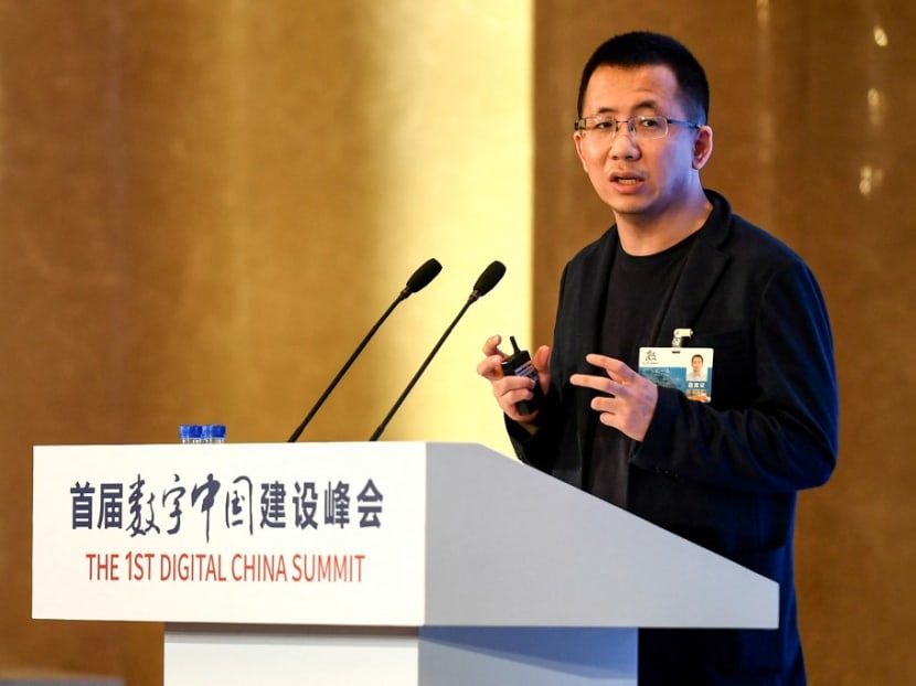 Bytedance CEO Zhang Yiming speaking during the 1st Digital China Summit in Fuzhou, in China's eastern Fujian province on April 23, 2018.