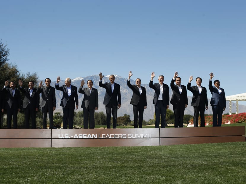 President Barack Obama and leaders of ASEAN, the 10-nation Association of Southeast Asian Nations pose, at the Annenberg Retreat at Sunnylands in Rancho Mirage, Calif. From left are, ASEAN's Secretary General Le Luong Minh, Brunei's Sultan Hassanal Bolkiah, Cambodia's Prime Minister Hun Sen, Indonesian President Joko Widodo, Malaysia Prime Minister Najib Razak, Laos President Choummaly Sayasone, Philippine President Benigno Aquino III, Singapore Prime Minister Lee Hsien Loong, Thailand Prime Minister Prayuth Chan-ocha, Vietnam Prime Minister Nguyen Tan Dung, and Myanmar Vice President Nyan Tun. Photo: AP President Barack Obama and leaders of ASEAN, the 10-nation Association of Southeast Asian Nations pose, at the Annenberg Retreat at Sunnylands in Rancho Mirage, Calif. From left are, ASEAN's Secretary General Le Luong Minh, Brunei's Sultan Hassanal Bolkiah, Cambodia's Prime Minister Hun Sen, Indonesian President Joko Widodo, Malaysia Prime Minister Najib Razak, Laos President Choummaly Sayasone, Philippine President Benigno Aquino III, Singapore Prime Minister Lee Hsien Loong, Thailand Prime Minister Prayuth Chan-ocha, Vietnam Prime Minister Nguyen Tan Dung, and Myanmar Vice President Nyan Tun. Photo: AP