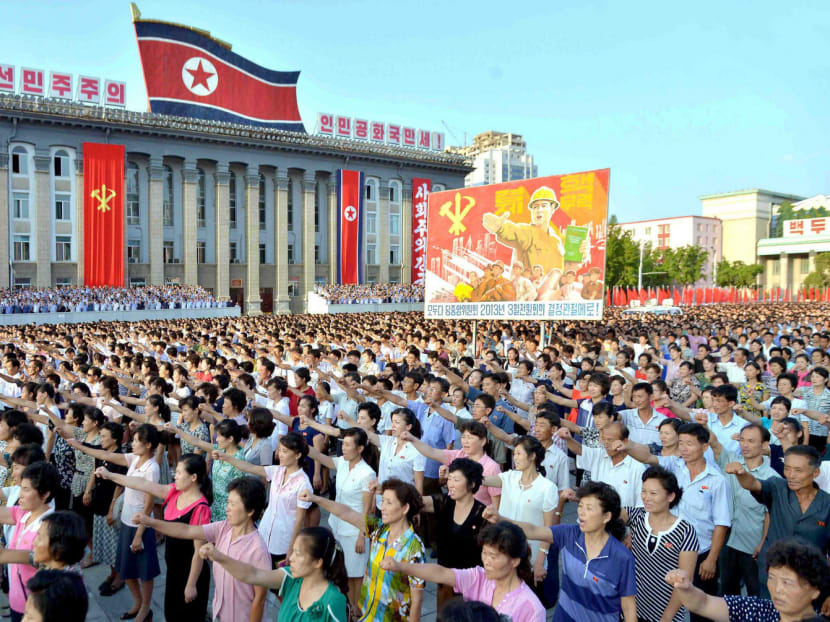A mass rally being held at Kim Il Sung Square in Pyongyang on Wednesday to support the statement of the Democratic People’s Republic of Korea government. Photo: Reuters