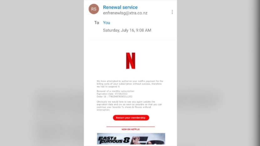 At least S$12,500 lost this month to Netflix phishing scams