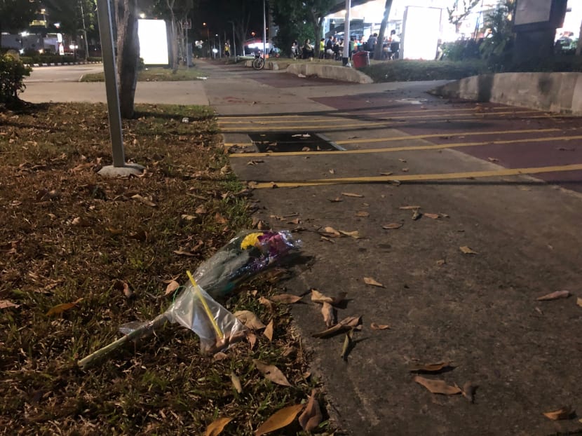 A flower is laid at the site of the accident in Bedok North. The Land Transport Authority said its checks showed that the e-scooter involved in a crash with cyclist Ong Bee Eng was not registered and should not have been used on public paths. A flower is laid at the site of the accident in Bedok North. The Land Transport Authority said its checks showed that the e-scooter involved in a crash with cyclist Ong Bee Eng was not registered and should not have been used on public paths.