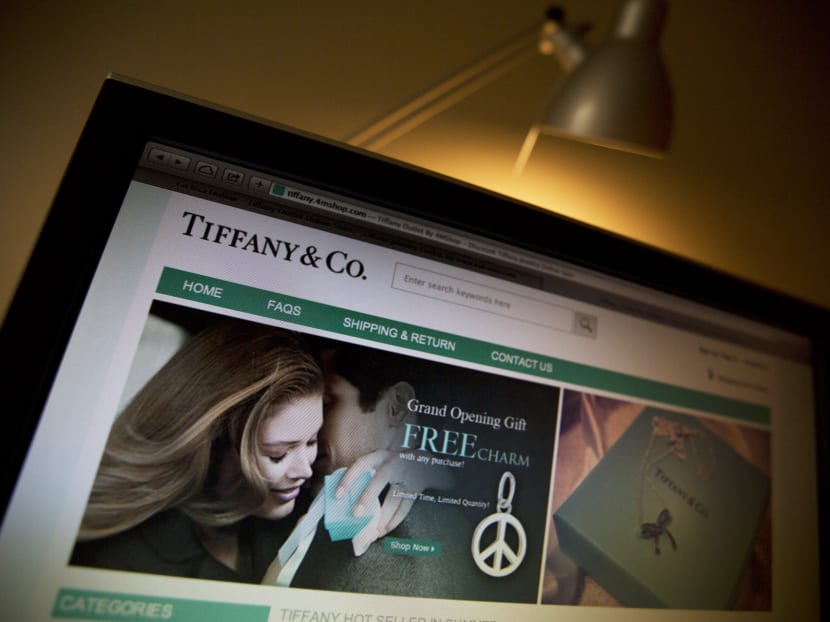 Counterfeit Tiffany & Co, website on a computer monitor in Beijing. Photo: AP