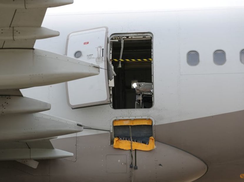 Asiana Airlines' Airbus A321 plane, of which a passenger opened a door on a flight shortly before the aircraft landed, is pictured at an airport in Daegu, South Korea May 26, 2023.  Yonhap via REUTERS