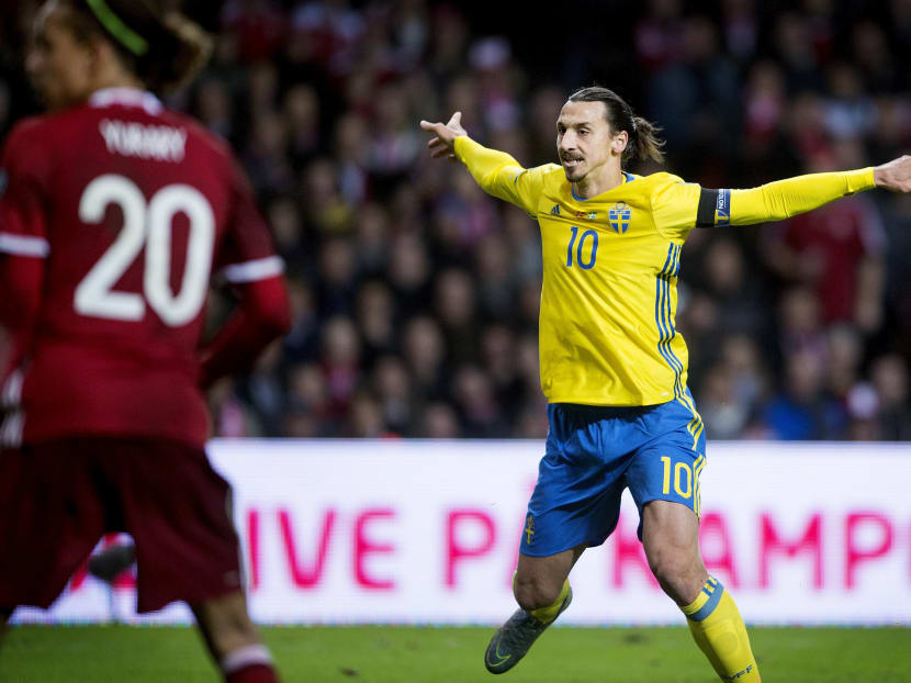 Zlatan Ibrahimovic celebrates after scoring the first goal for Sweden. Photo: Reuters