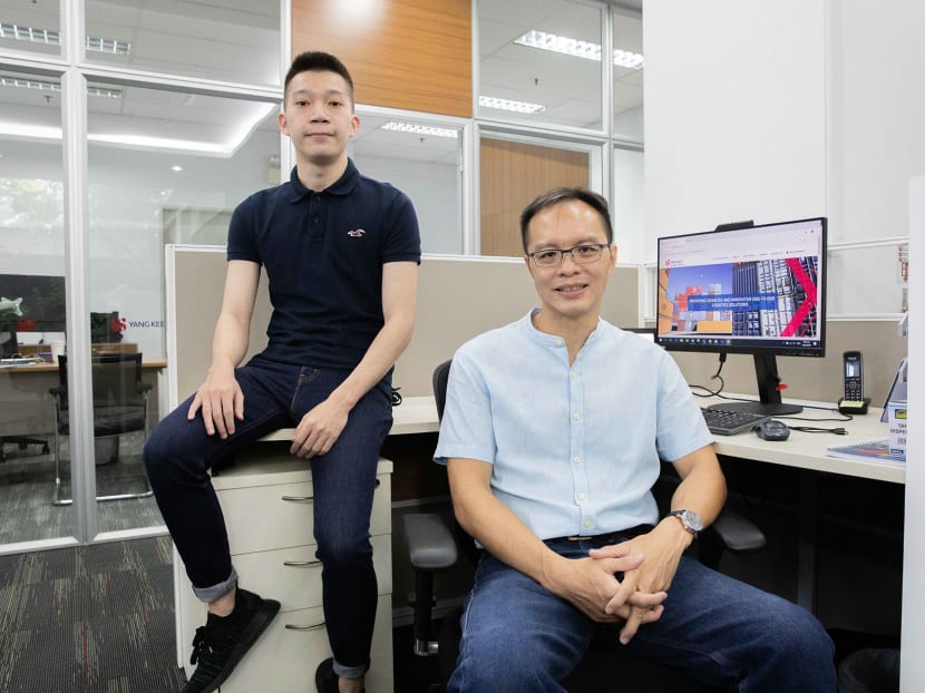 Mr Andrew Lee (left), assistant specialist trainee for software development, and his supervisor, Mr Lim Chee Keong, senior manager for software development, at Yang Kee Logistics on Aug 26, 2020.