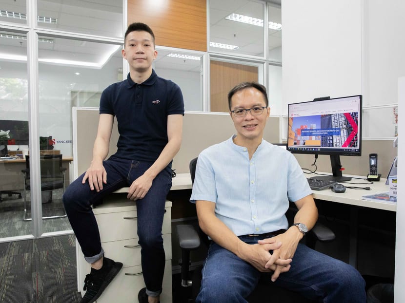Mr Andrew Lee (left), assistant specialist trainee for software development, and his supervisor, Mr Lim Chee Keong, senior manager for software development, at Yang Kee Logistics on Aug 26, 2020. Mr Andrew Lee (left), assistant specialist trainee for software development, and his supervisor, Mr Lim Chee Keong, senior manager for software development, at Yang Kee Logistics on Aug 26, 2020.