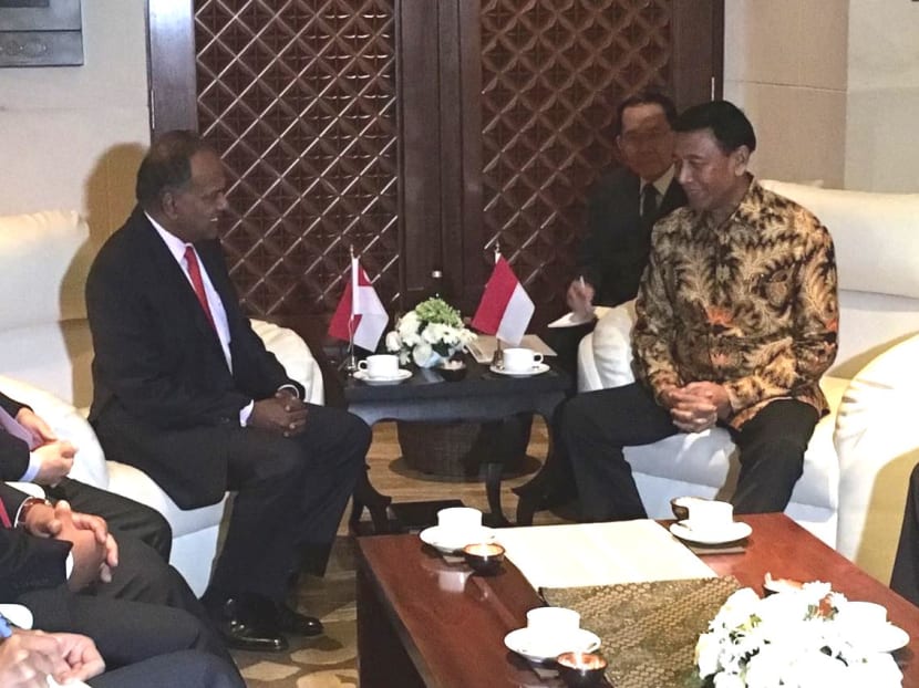 Home Affairs and Law Minister K Shanmugam with Indonesia's Coordinating Minister for Political, Legal and Security Wiranto. Photo: Ministry of Home Affairs