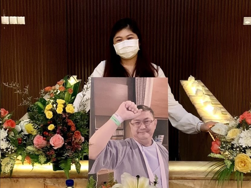 The author, a third-year NUS nursing undergraduate, at her father's funeral in Sept 2020.
