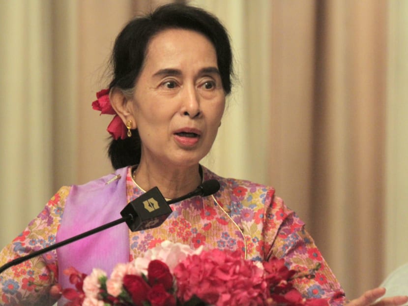 Ms Aung San Suu Kyi at a press conference in Singapore on Sept 23, 2013. TODAY file photo