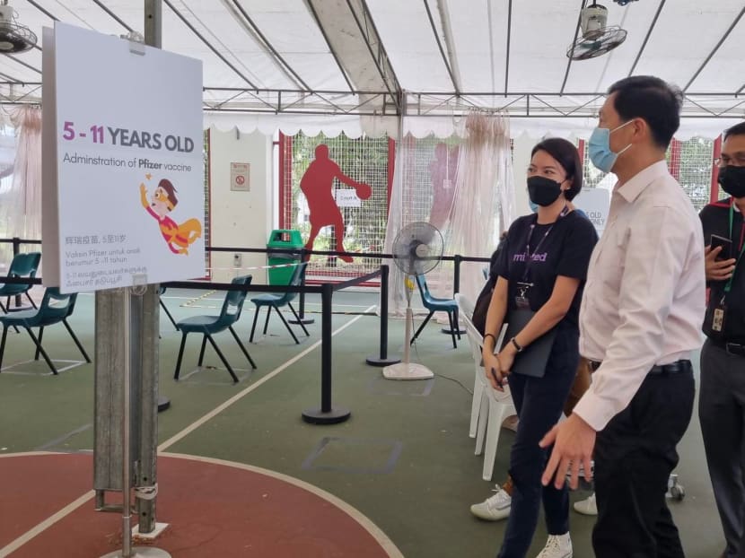 Health Minister Ong Ye Kung visits a paediatric vaccination centre which is gearing up to start work later this month. 