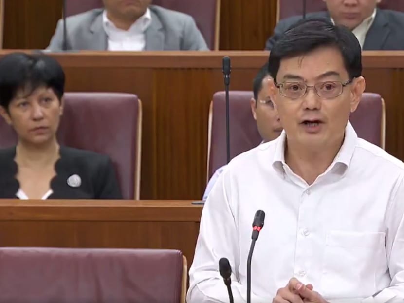 Finance Minister Heng Swee Keat speaking at the Parliamentary debate. Photo: Parliament telecast screencap