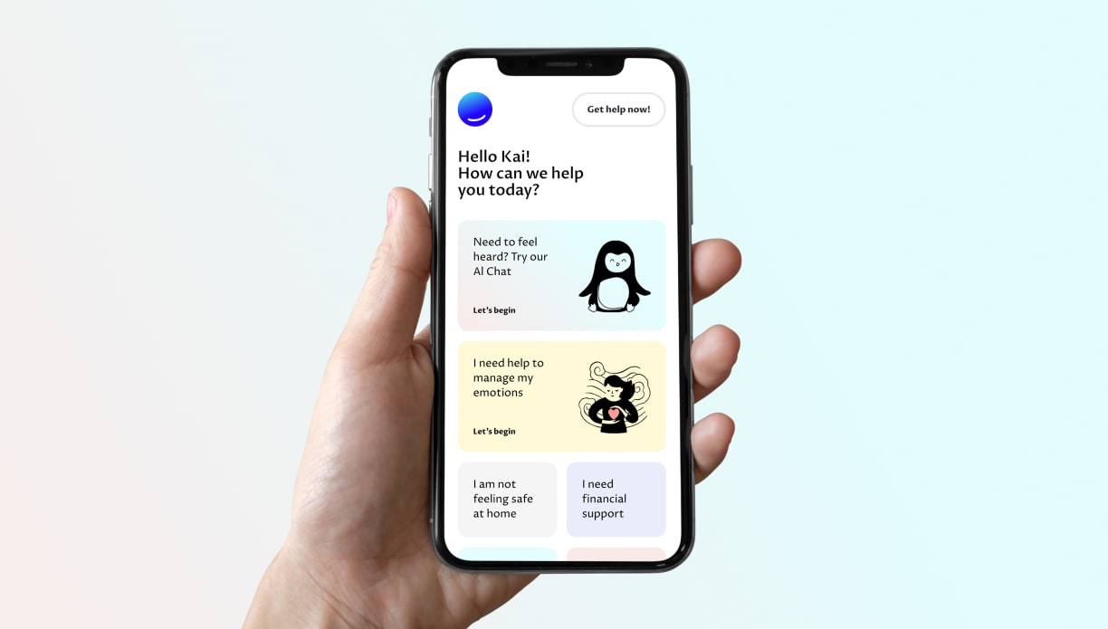 A mobile view of the Mindline at Work website, with Wysa the AI chatbot featured at the top. A mobile view of the Mindline at Work website, with Wysa the AI chatbot featured at the top.