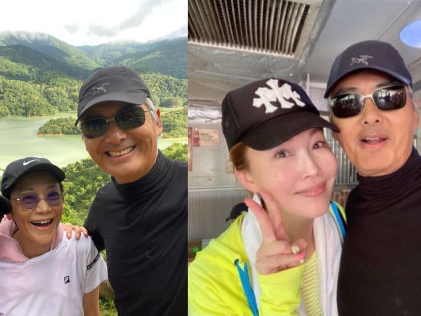 At least he looked like he was in a good mood in his hiking wefie with Carina Lau and Sylvia Chang.