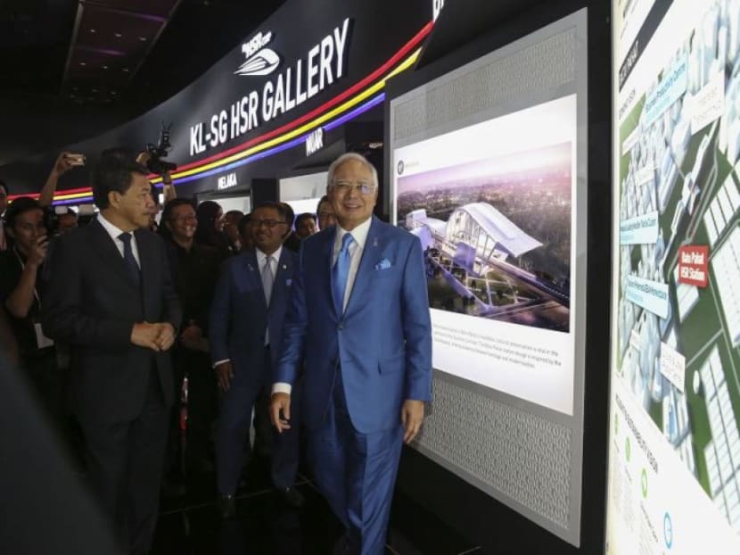 Former Malaysian prime minister Najib Razak visiting the Kuala Lumpur-Singapore High Speed Rail gallery at the Malaysia International Trade and Exhibition Centre in Kuala Lumpur.