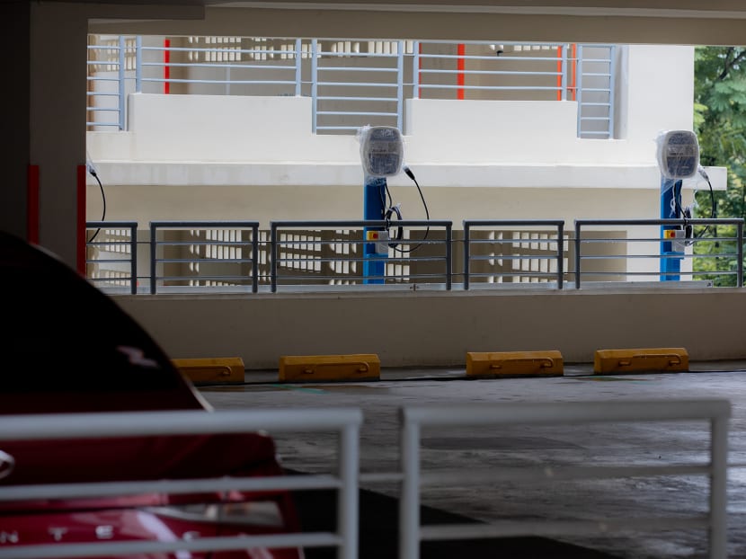 All HDB car parks will have at least three electric vehicle charging points by 2025. 