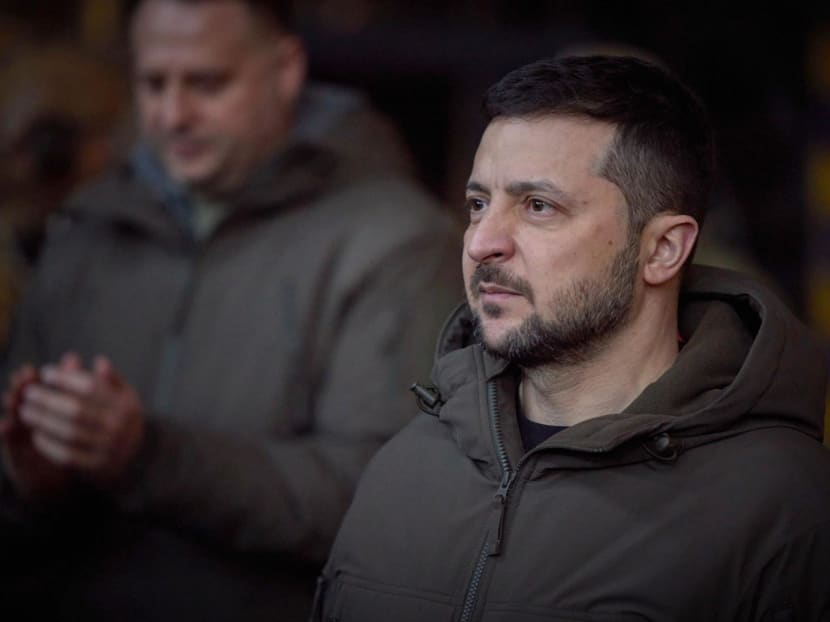 Ukraine President Volodymyr Zelensky takes part in an award giving ceremony to Ukrainian servicemen as part of his visit in the eastern frontline city of Bakhmut on Dec 20, 2022. Ukraine President Volodymyr Zelensky takes part in an award giving ceremony to Ukrainian servicemen as part of his visit in the eastern frontline city of Bakhmut on Dec 20, 2022.