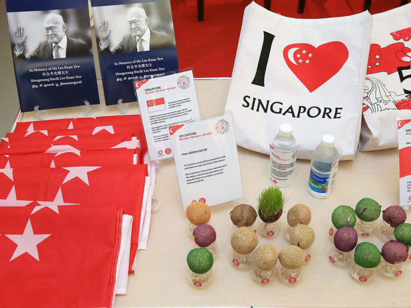 The additional items the People’s Association is planning to include in SG Funpacks include water-saving thimbles, state flags, and plant starter kits. Photo: Wee Teck Hian