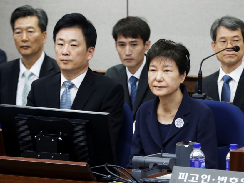 Former South Korean President Park Geun-hye sits for her trial at the Seoul Central District Court yesterday. Photo: REUTERS
