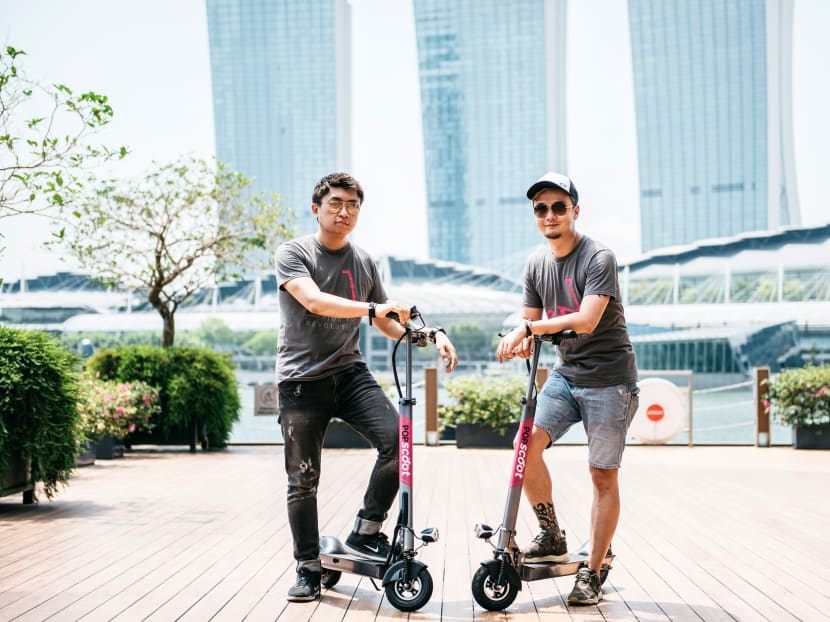 A third operator for e-scooter sharing services — PopScoot — hopes to share a slice of the pie by touting itself as the first to use a Bluetooth application-based unlocking system. PHOTO: PopScoot