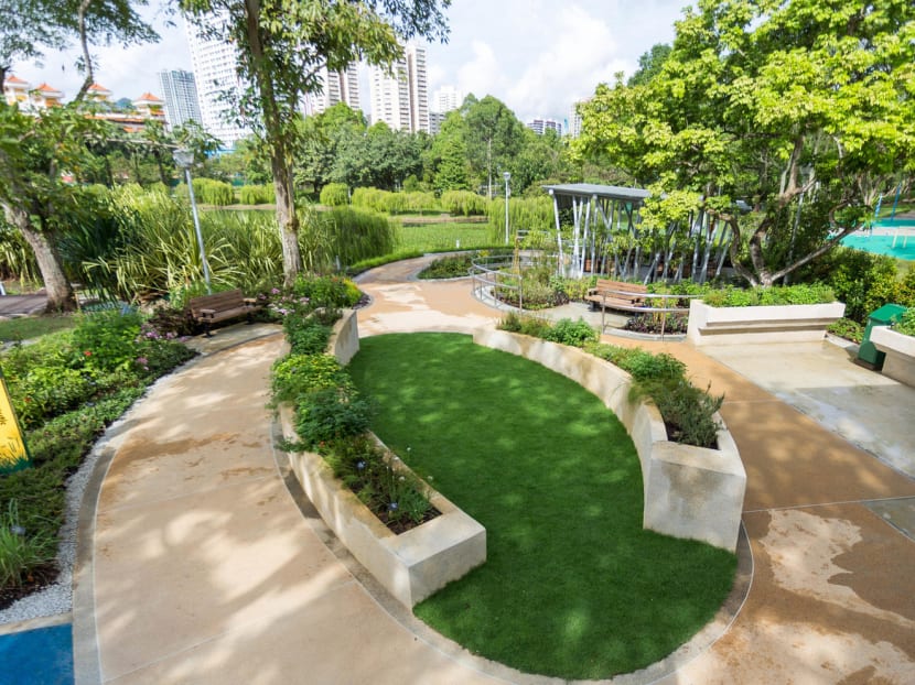 The 900 sq m therapeutic garden at Bishan-Ang Mo Kio Park has different plant zones, such as a fragrance zone, colours and textures zone, and a biodiversity zone, to help slow down the progression of dementia in elderly people. Photo: NParks