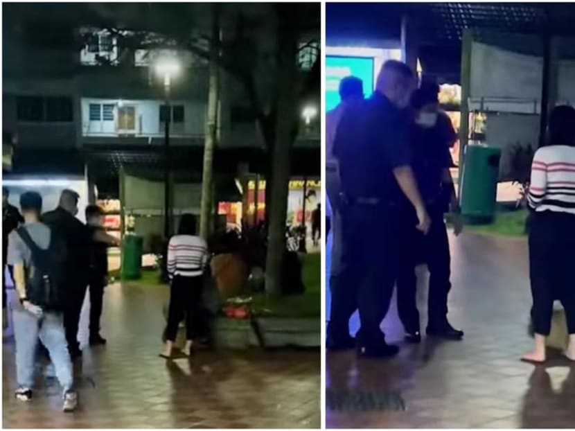 A screengrab from an online post accusing police officers of bullying an elderly woman in Yishun for not wearing a mask. The police have refuted the accusations, saying that the officers were helping her find her way home. A screengrab from an online post accusing police officers of bullying an elderly woman in Yishun for not wearing a mask. The police have refuted the accusations, saying that the officers were helping her find her way home.