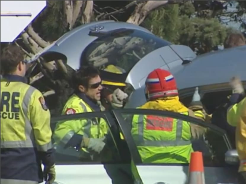 Flight crew involved in horse float crash. Screenshot from video by The New Zealand Herald