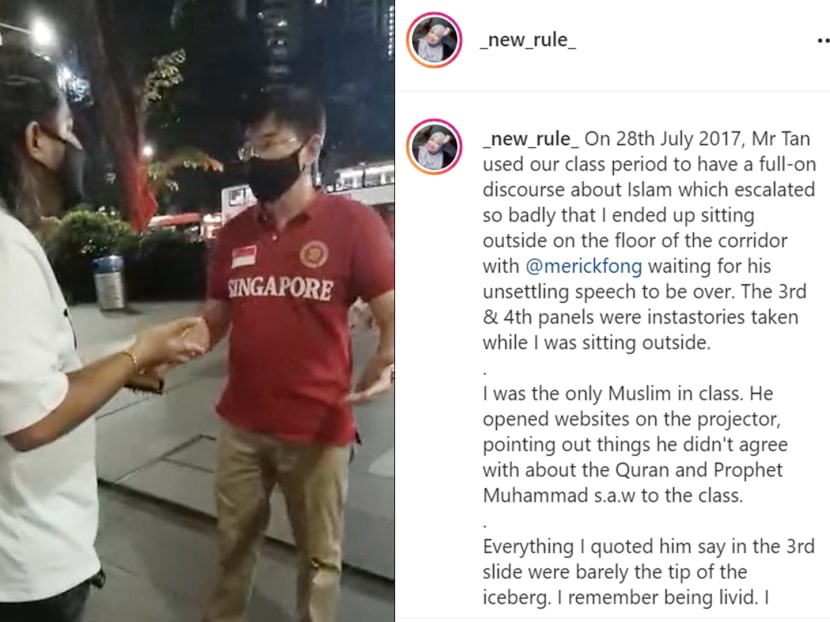 A screengrab from a video showing Mr Tan Boon Lee (right in image) arguing with Mr Dave Parkash and a screengrab from Ms Nurul Fatimah Iskandar's Instagram post.