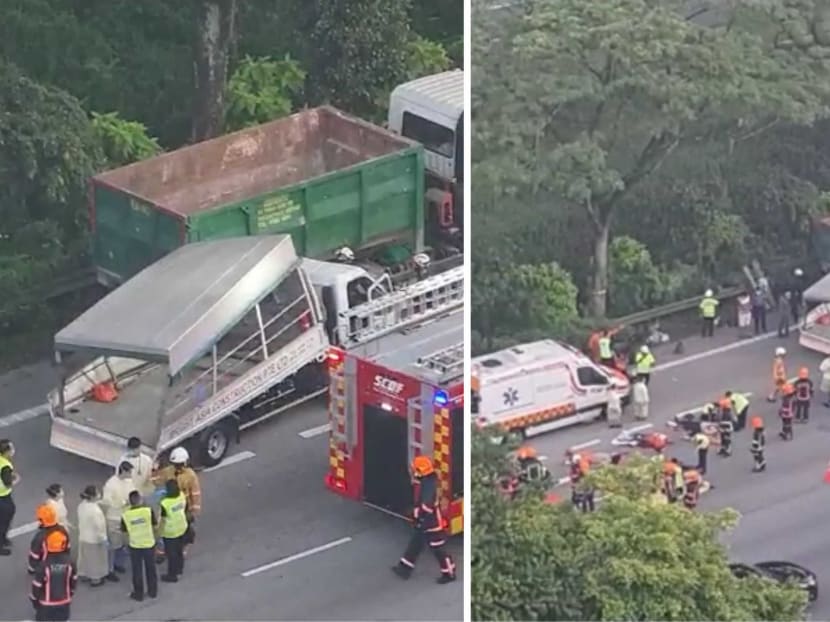 The accident involved a lorry and a stationary tipper truck along the Pan Island Expressway towards Changi Airport, before Jalan Bahar exit.
