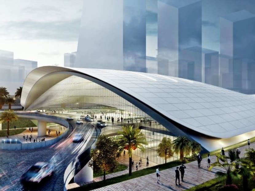 An artistic impression of the HSR terminus in Jurong East.