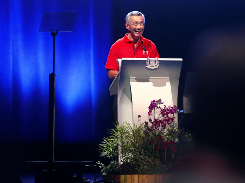 PM Lee Hsien Loong giving his speech during May Day Rally 2015. Photo: Don Wong