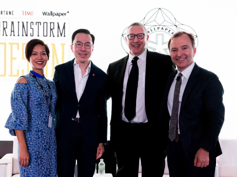 From Left to Right:  Agnes Kwek,executive director of DesignSingapore Council; Dr. Beh Swan Gin, chairman of Economic Development Board; Norman Pearlstine, vice chairman of Time Inc.; and Tony Chambers, Wallpaper editor-in-chief, at the Innovation by Design Conference 2017. Photo: DesignSingapore Council