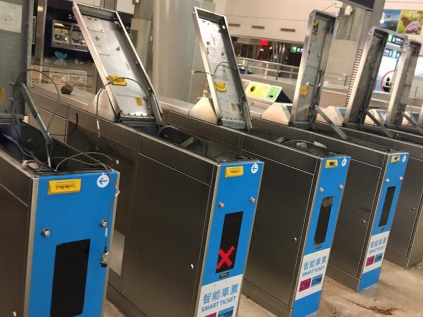 On Sunday, protesters trashed Tung Chung station, smashing up the control room, dismantling CCTV cameras and jamming turnstiles so they could get in without paying.