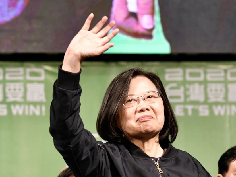 Taiwan's President Tsai Ing-wen waves to supporters outside her campaign headquarters in Taipei on Jan 11, 2020.