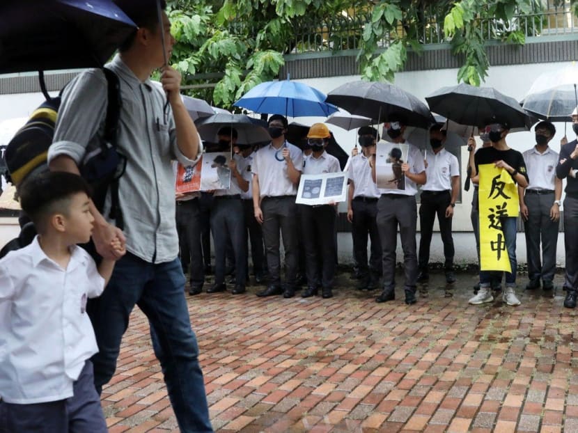 Students take part in the class boycott at Ying Wa College in Sham Shui Po.