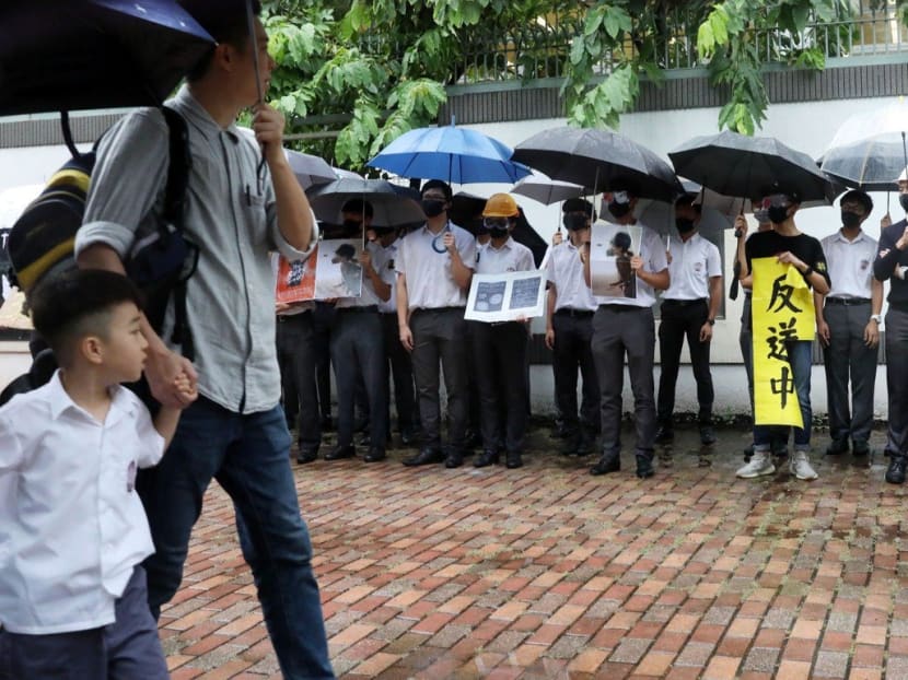 Students take part in the class boycott at Ying Wa College in Sham Shui Po. Students take part in the class boycott at Ying Wa College in Sham Shui Po.