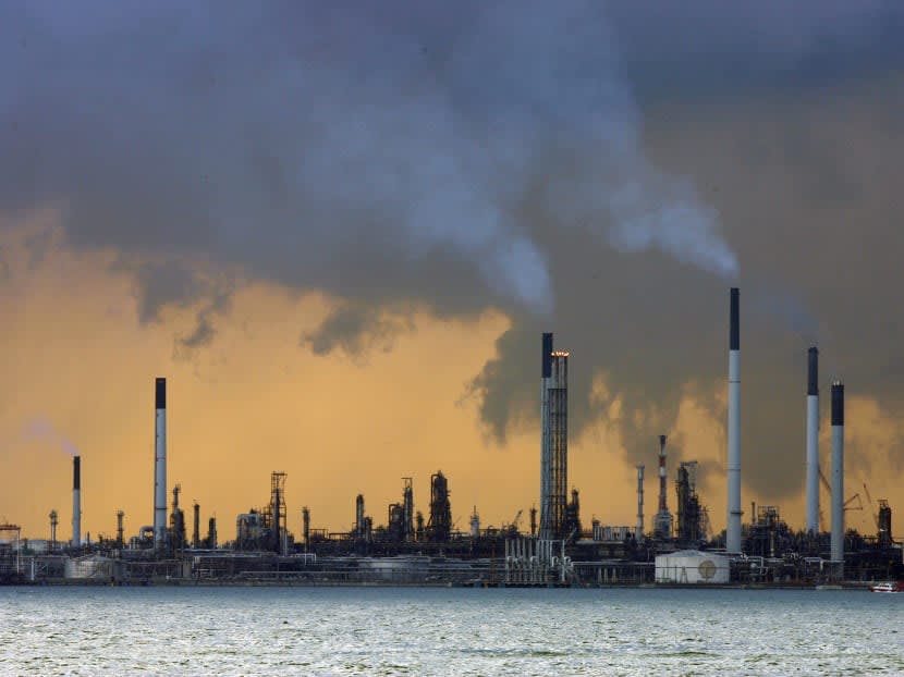 A view of an oil refinery off the coast of Singapore.