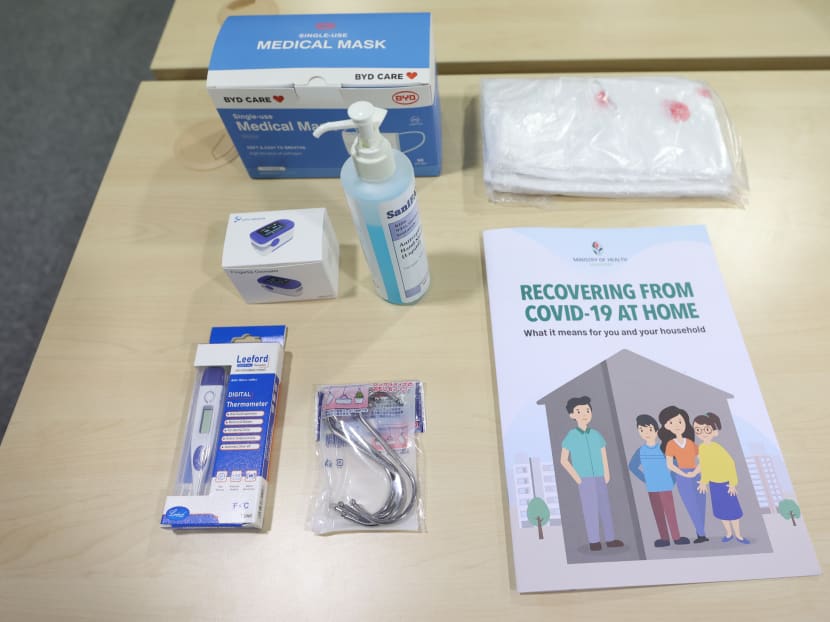 A home care pack with pictured items above will be delivered to patients without an oximeter at home.