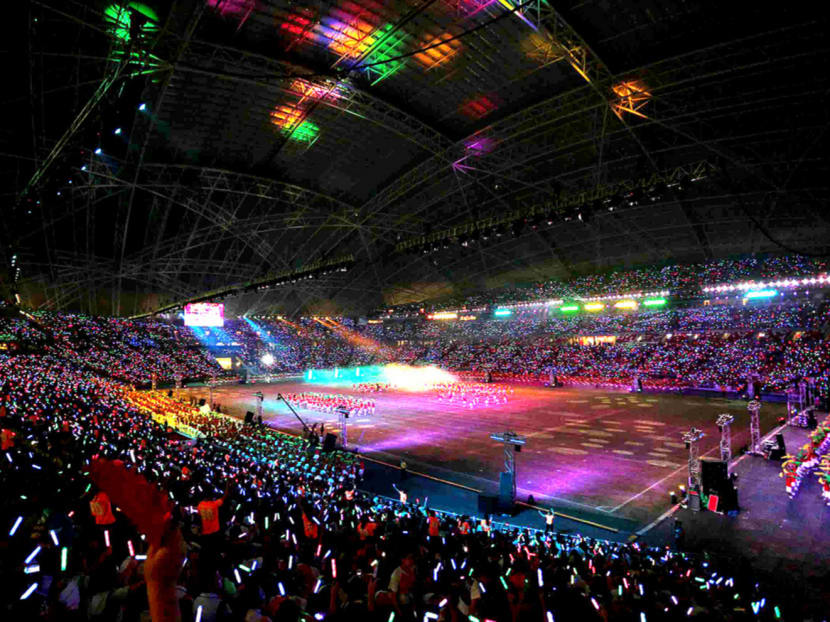 Audience members wave light sticks during Youth Celebrate!, an event marking the official opening of the Singapore Sports Hub, SG50 and youth day this year. Photo: Jason Quah