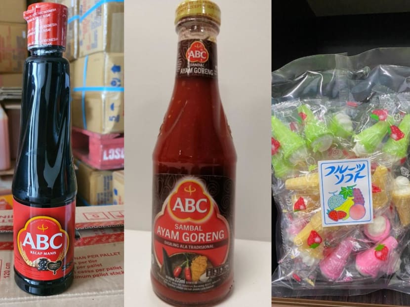 SFA ordered the recall of ABC Sweet Soy Sauce (left), ABC Sambal Ayam Goreng Sauce and Fukutoku Seika soft cream wafers due to the presence of undeclared allergens in them.